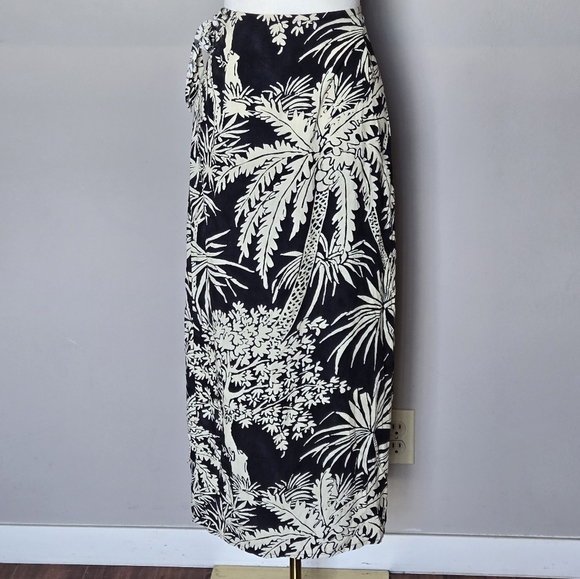 Jams World Y2K 90s Vintage Tropical Black and Cream Midi Wrap Skirt USA Size L - Picture 8 of 9